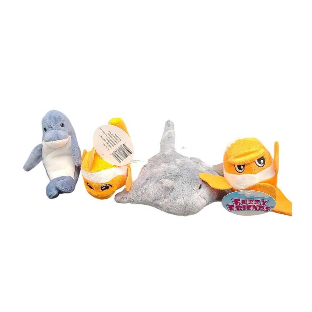 Fuzzy Friends Sea Creature Plush Lot Clownfish Stingray Dolphin Stuffed Toys 4pc